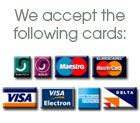 We accept Visa, Maestro, Electron, Mastercard, JCD, Switch and Solo