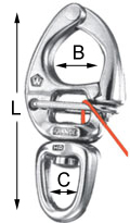 Stainless steel Snap hook 51 mm with fixed eye